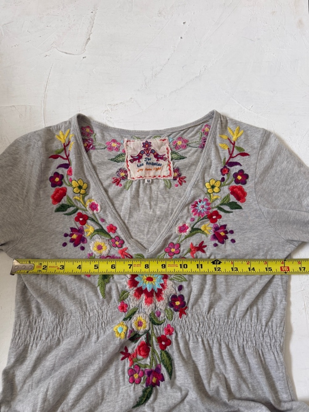 Johnny Was Y2K Retro Boho Grey Embroidered Floral Baby Doll Y2K Dress Size M - Picture 8 of 9